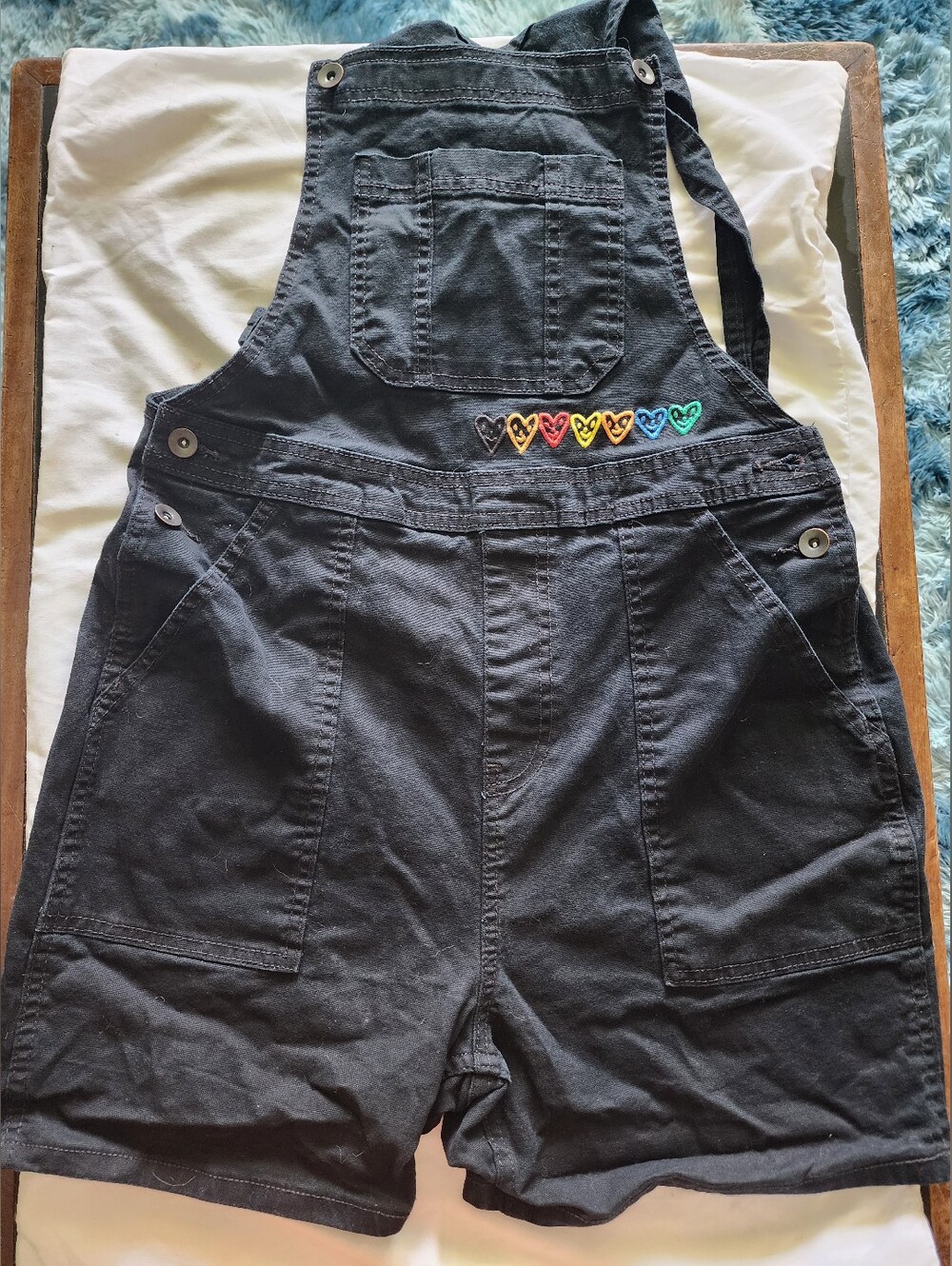 Target Pride Humberto Cruz Black Denim Rainbow Hearts Shortalls Overalls Size S